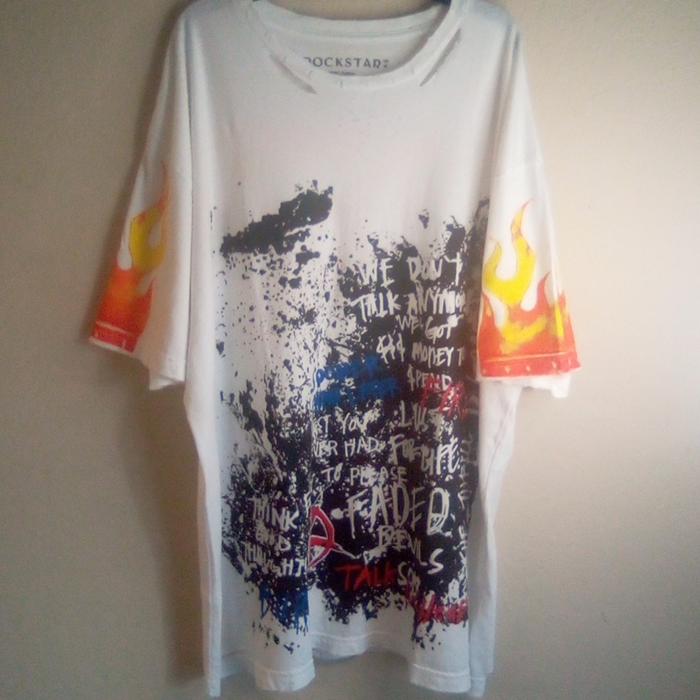 Nwot Rockstar Sushi Heavily Distress Flame Graphic Tee